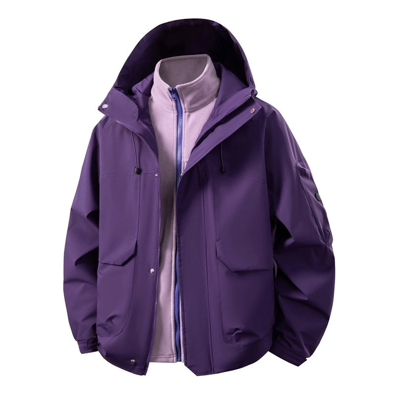 Men's Water-Repellent Double Jacket with Removable Fleece Inner Jacket and Hood Chichicherry
