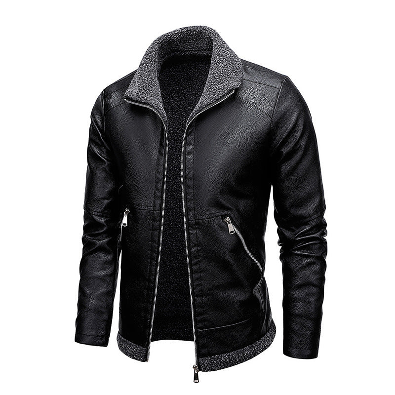 Men's leather look pilot jacket with Sherpa interior lining and concealed zip placket Chichicherry