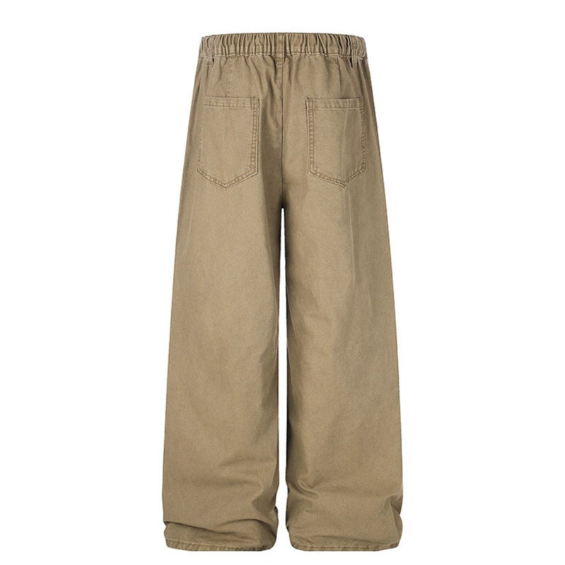 Women's Wide Canvas Cargo Palazzo Pants with Elastic Comfort Waistband and Adjustable Hem