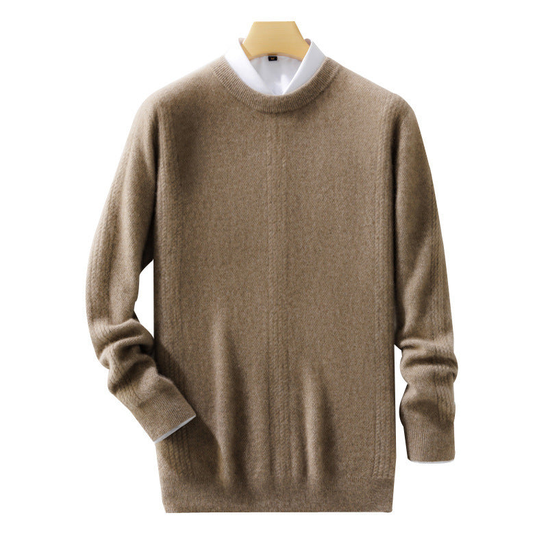 Men's round neck sweater made of cashmere look with vertical cable lace structure and ribbed hem Chichicherry