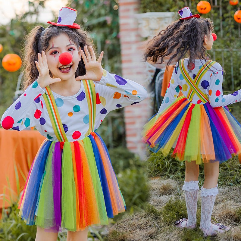 Girl Clown Costume with Colorful Dots and Tulle Skirt Chichicherry