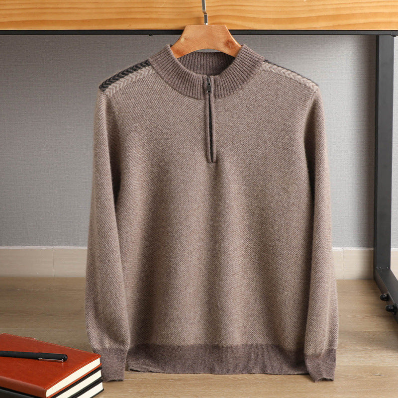 Men's half-zip roll-neck sweater made of cashmere blend with fine ribbed edge Chichicherry