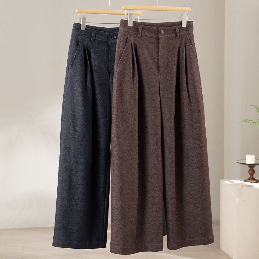 Women's Wide Pleated Trousers with High Waist and Cropped Cut Chichicherry
