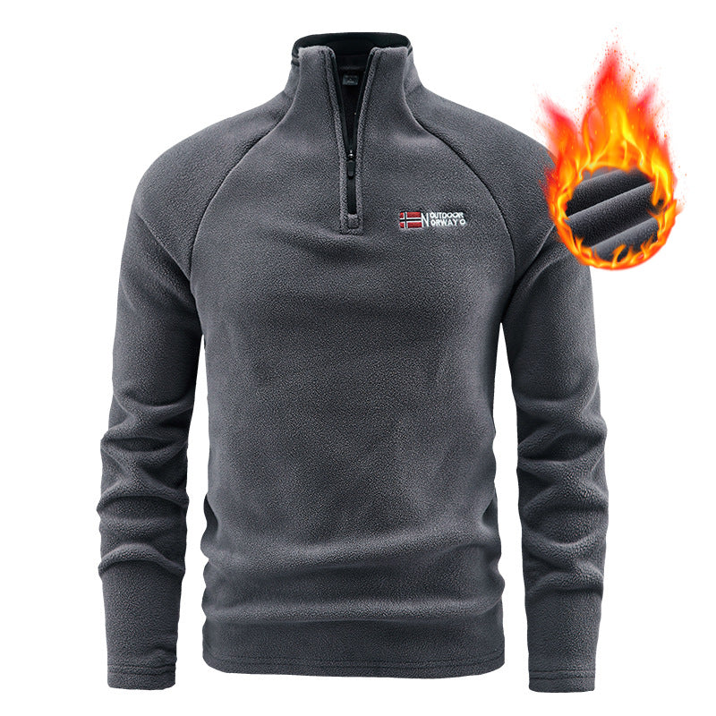 Men's Warming Fleece Pullover with Short Zipper and Stand-Up Collar Chichicherry