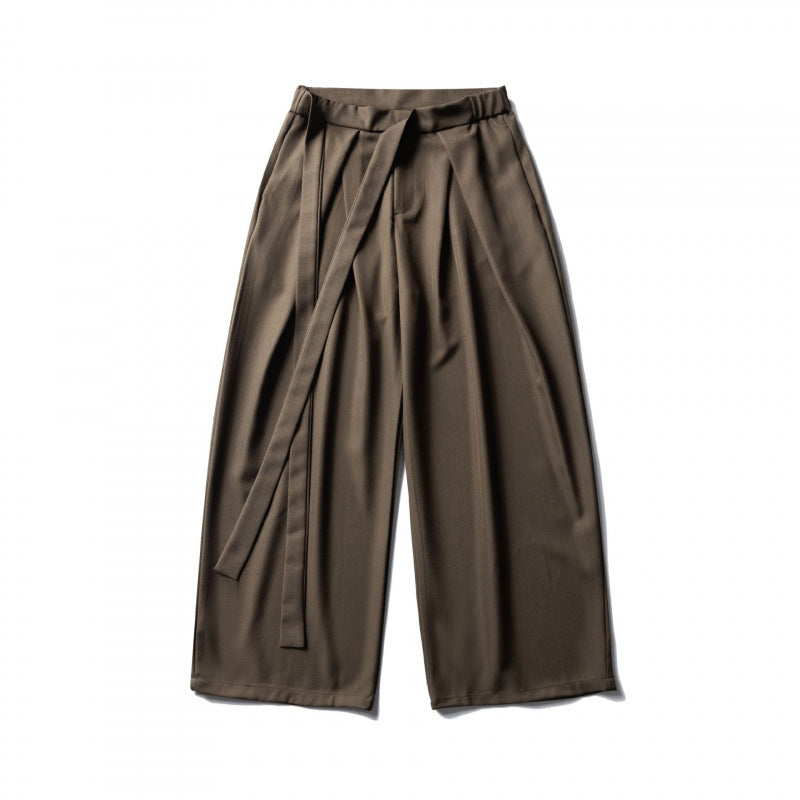 Women's Wide Culotte Pants with High Waist, Pleats and Tie Belt Chichicherry