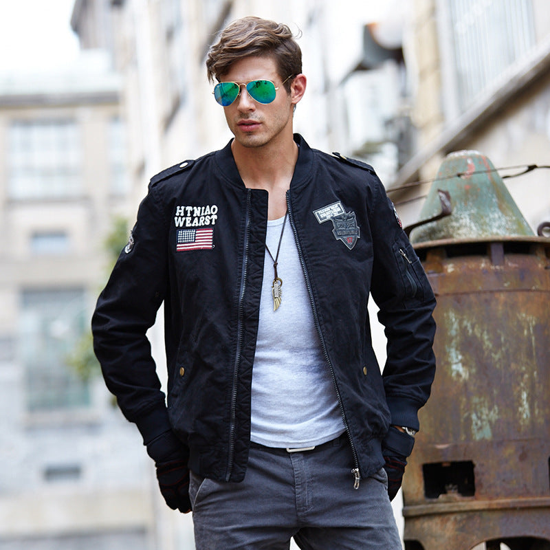 Men's lightweight bomber jacket in aviation utility style with shoulder epaulettes and sleeve pocket Chichicherry