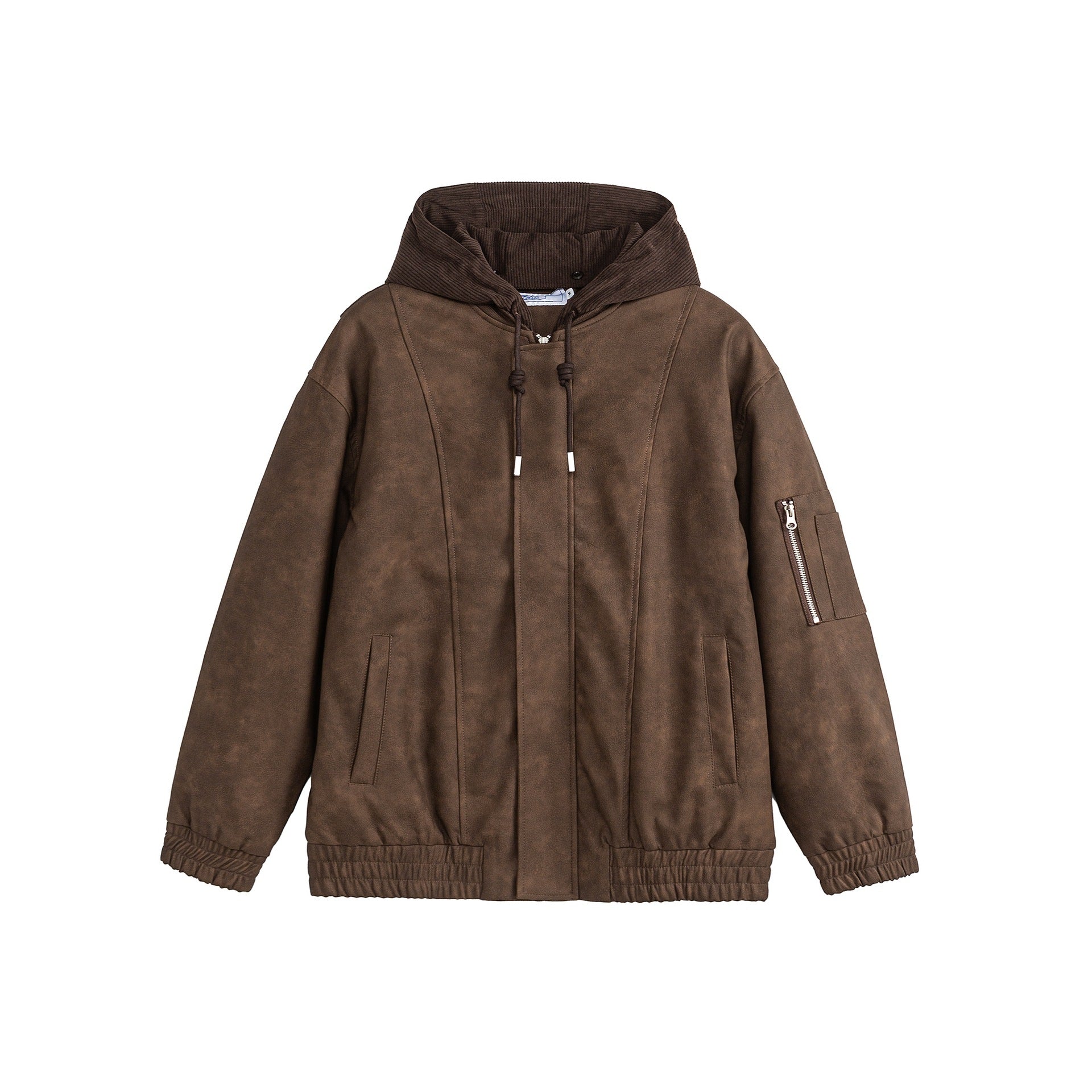 Unisex Boxy-padded Hooded Bomber Jacket with Velour Look, Cord Collar and Sleeve Zipper Chichicherry