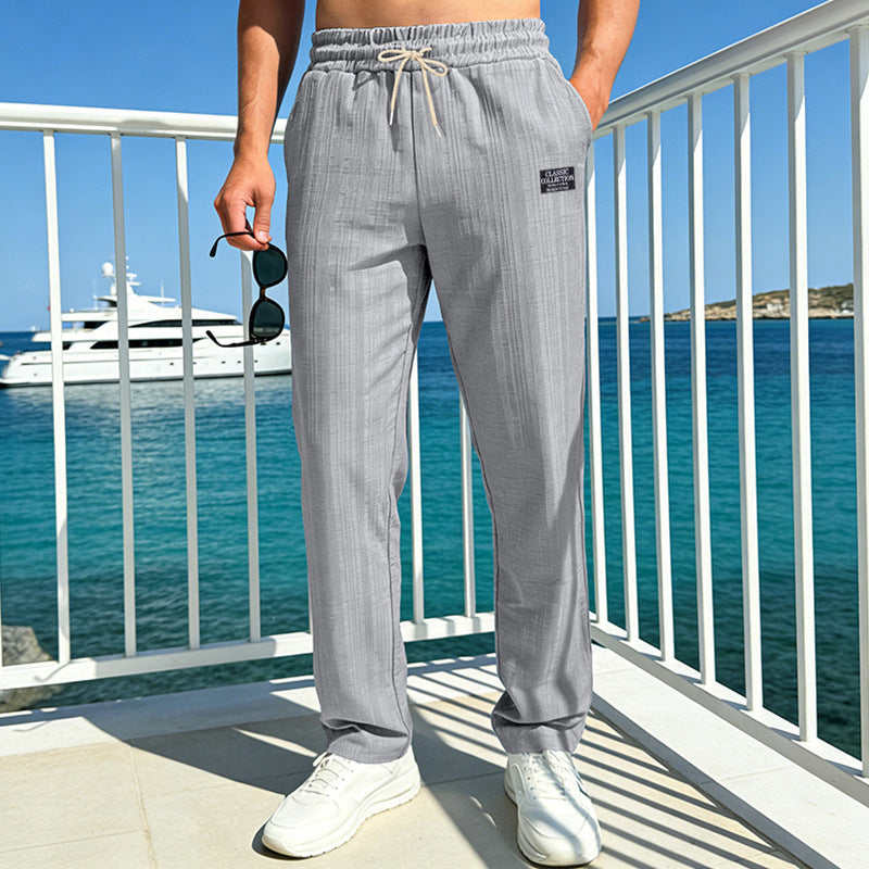Men's Lightweight Relax Lounge Pants made of textured jersey with drawstring and straight leg Chichicherry
