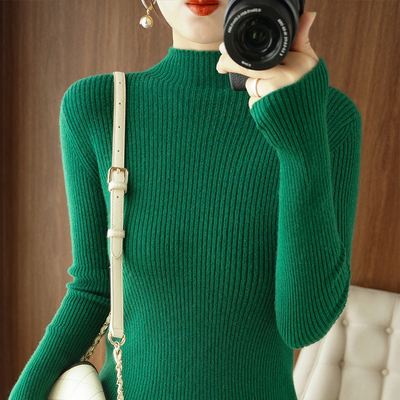 Women's Body-Hugging Ribbed Knit Turtleneck Sweater with Stretch Effect Chichicherry