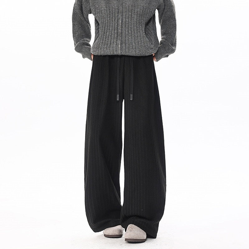 Women's loosely cut ribbed knit pants with drawstring waistband and extra wide leg Chichicherry