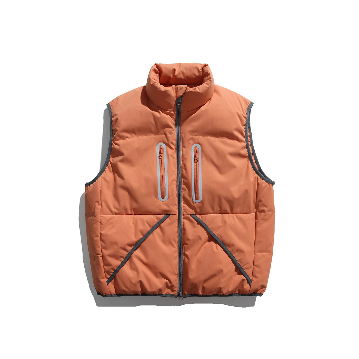 Men's Padded Quilted Vest with High Stand-Up Collar and Vertical Zipper Pockets Chichicherry