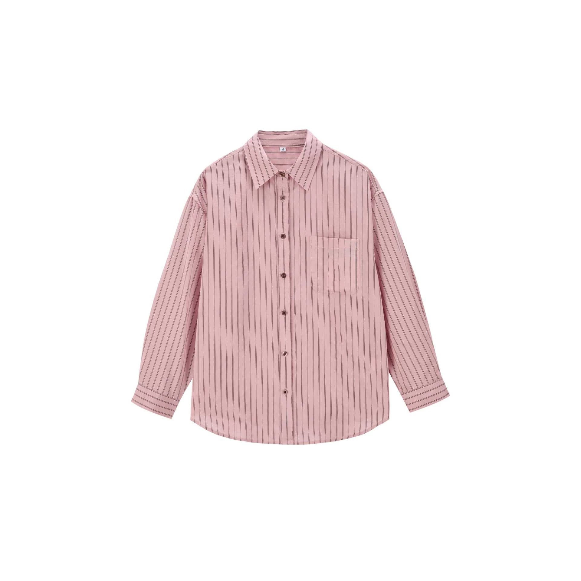Ladies Oversize Shirt Blouse with vertical pinstripe look, chest pocket and Kent collar Chichicherry