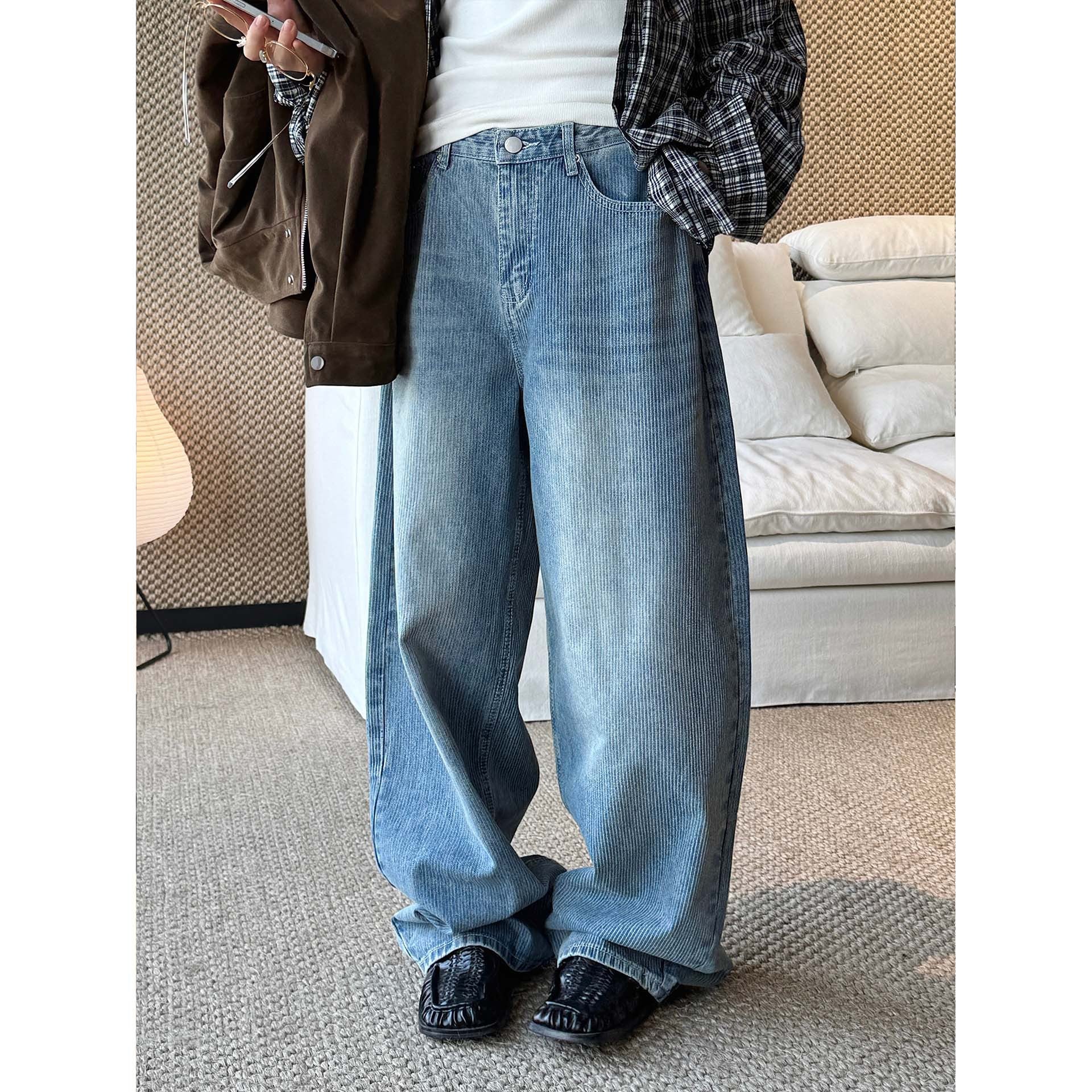 Women's Wide Cord Trousers with High Waist and Wide Leg Chichicherry