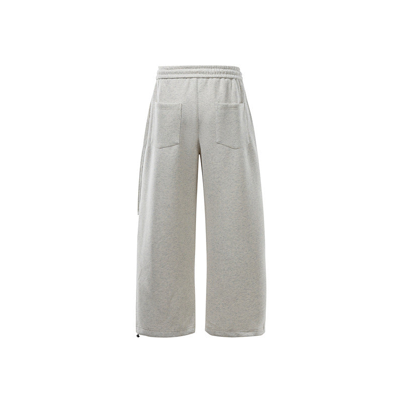 Unisex Wide Sweat Cargopants with Layered Yoke, Elastic Drawstring Waistband and Adjustable Hem Down