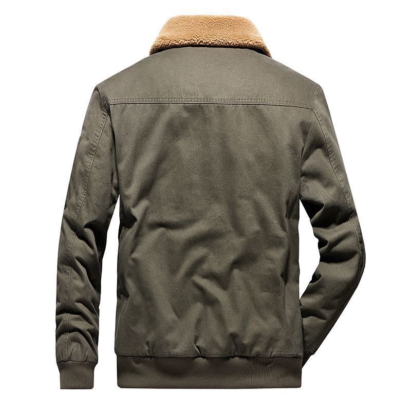 Men's Canvas Bomber Jacket with Sherpa Lining, Teddy Collar and Utility Pockets Chichicherry