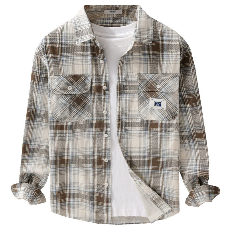 Men's Checked Cotton Overshirt in Casual Layering Style with Flap Pockets Chichicherry
