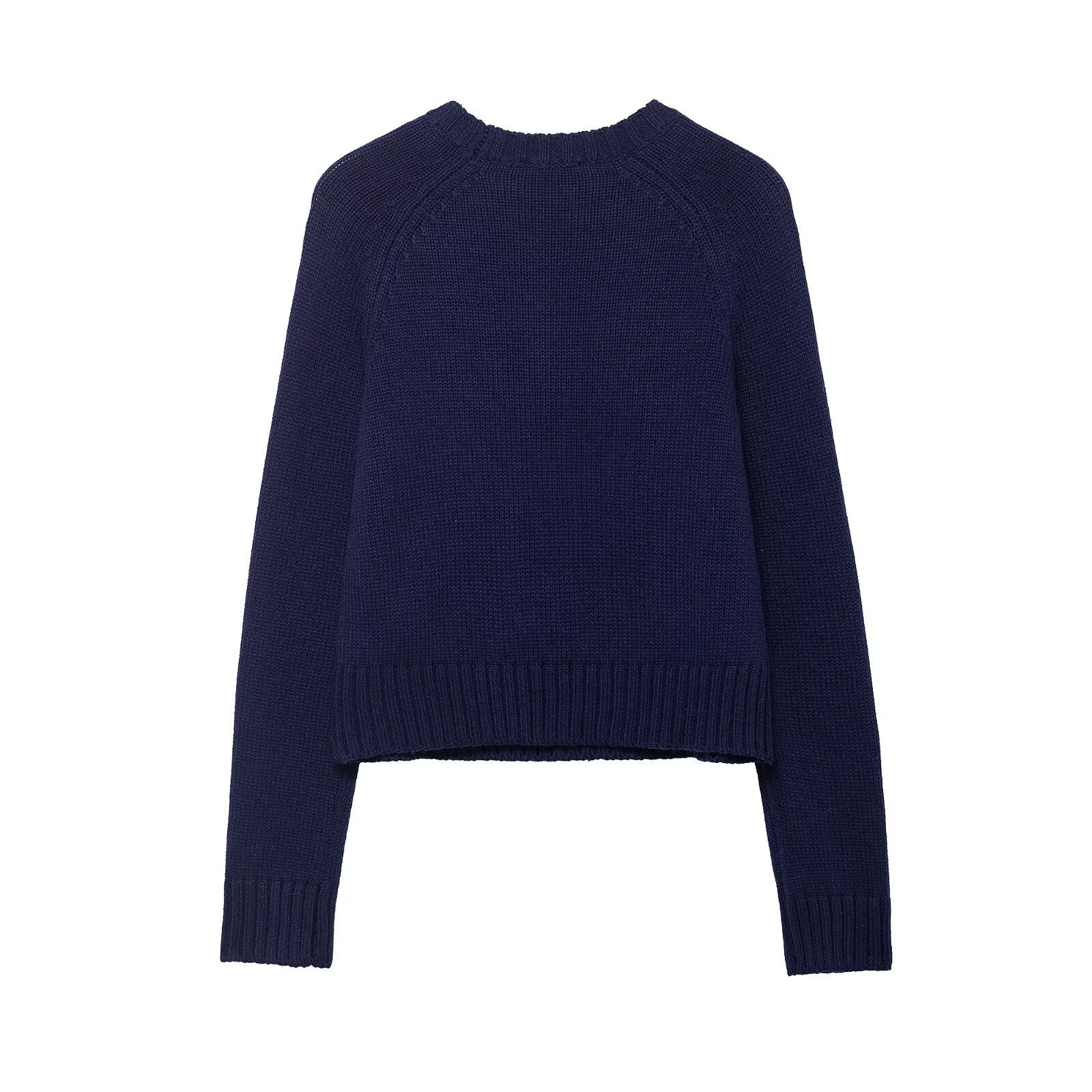 Women Cropped Christmas Sweater with Intarsia House Motif and Round Neckline Chichicherry