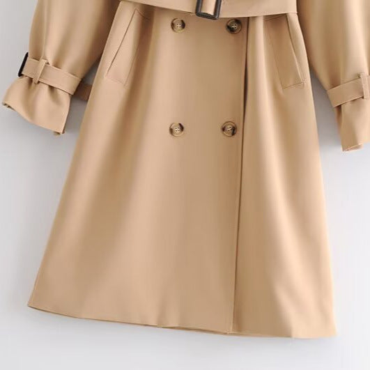 Women's Double-breasted Trench Coat with Waist Belt and Shoulder Yoke Chichicherry