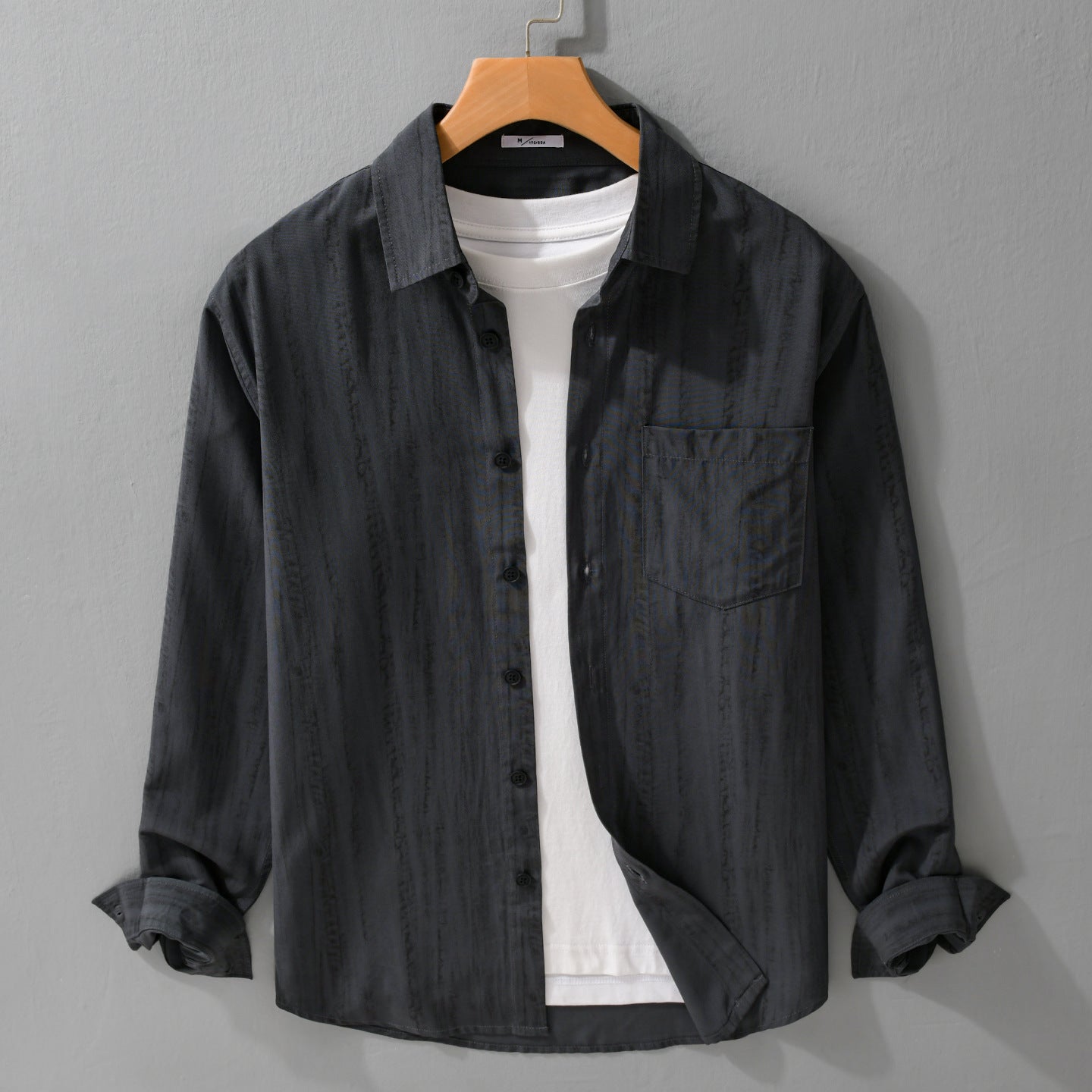 Men's Lightweight Layering Shirt made of Cotton Blend with Chest Pocket and Subtle Stripe Relief Chichicherry