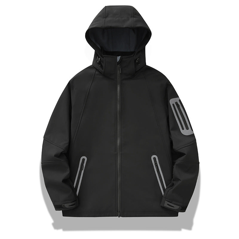 Men's water-repellent softshell jacket with hood, welded zippers, and fleece lining Chichicherry