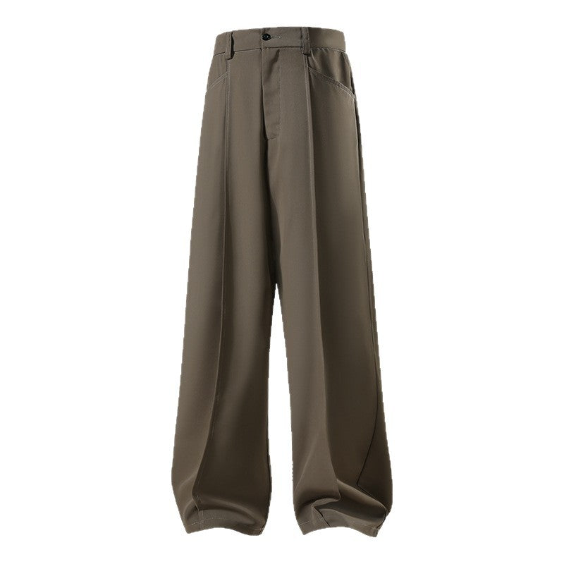 Men's Wide Crepe Trousers with Pleat and Straight Press Fold Chichicherry