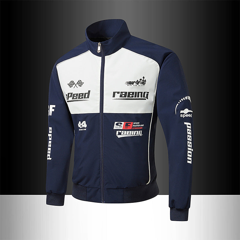 Men's track jacket in motorsport look with logo prints and stand-up collar Chichicherry