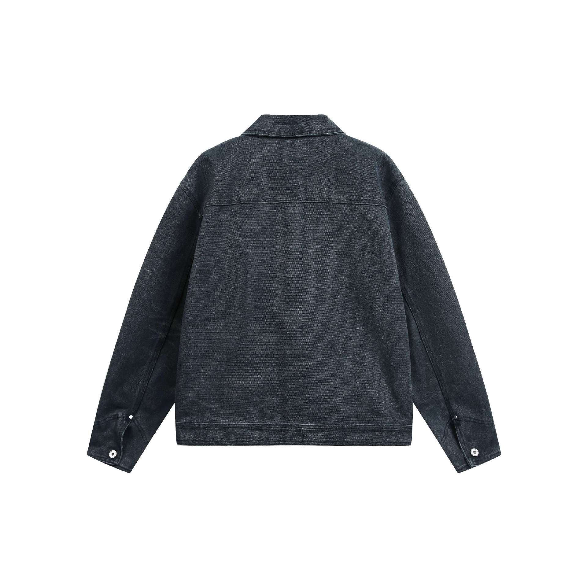 Unisex Short-Cut Denim Jacket in Boxy Cut with Flap Pockets and Used Effect Chichicherry