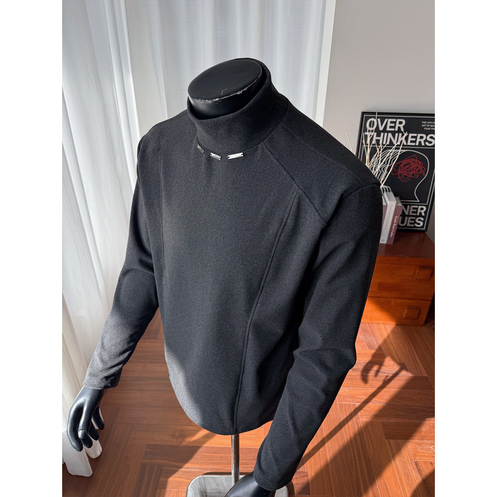 Men's Rollneck Fine Knit Shirt with Metal Studs at the Collar and Slim Silhouette Chichicherry