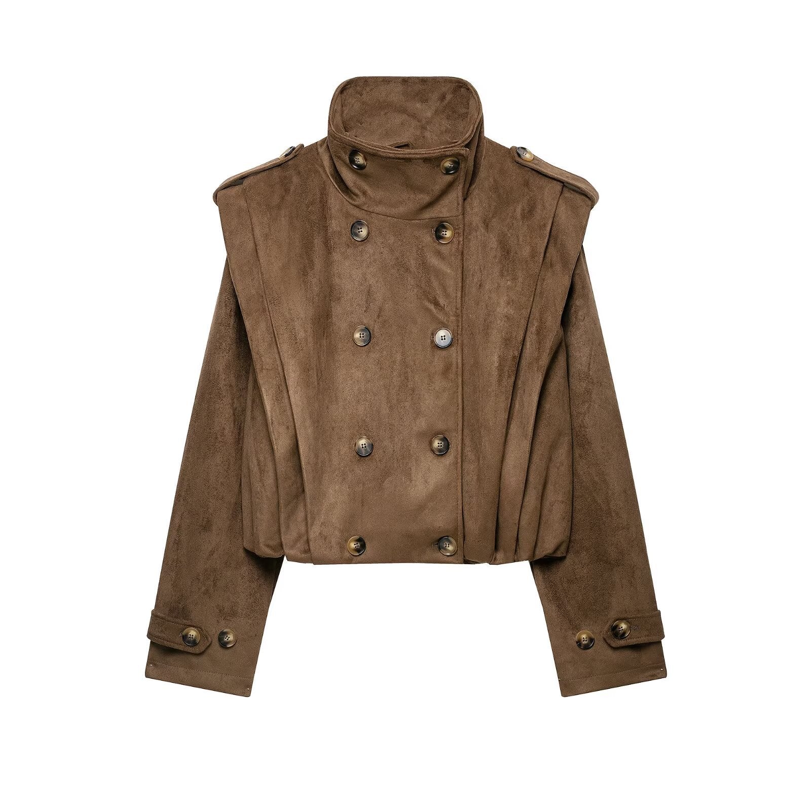 Women’s short jacket in sailor and military mix with high stand-up collar, epaulettes and fitted drawstring Chichicherry