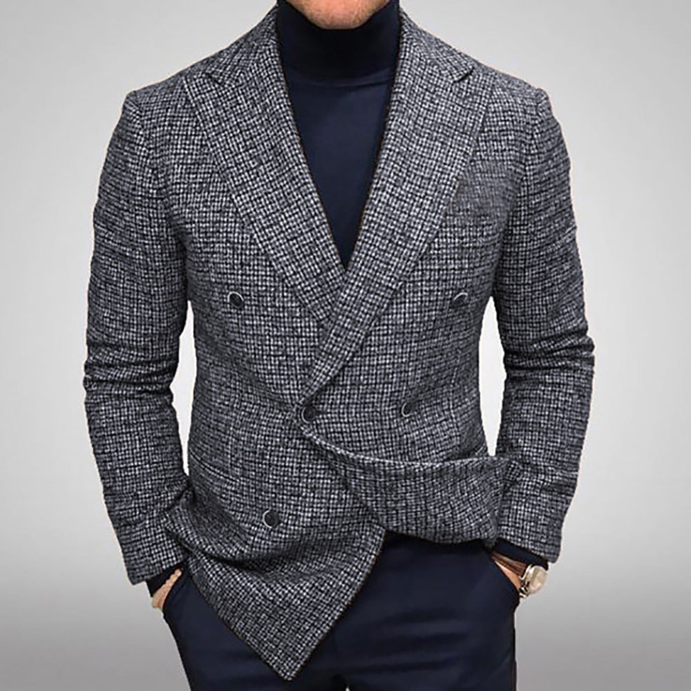 Men's Double-Breasted Textured Blazer with Tailored Fit Chichicherry