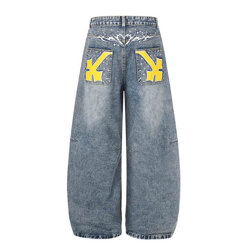 Women's Extra Wide High-Waist Palazzo Jeans with Embellished Back Pockets Chichicherry