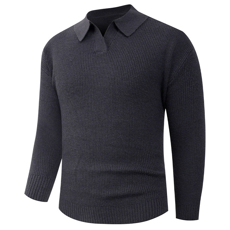 Men's Fine Knit Polo Shirt with Shirt Collar and Ribbed Hem Chichicherry