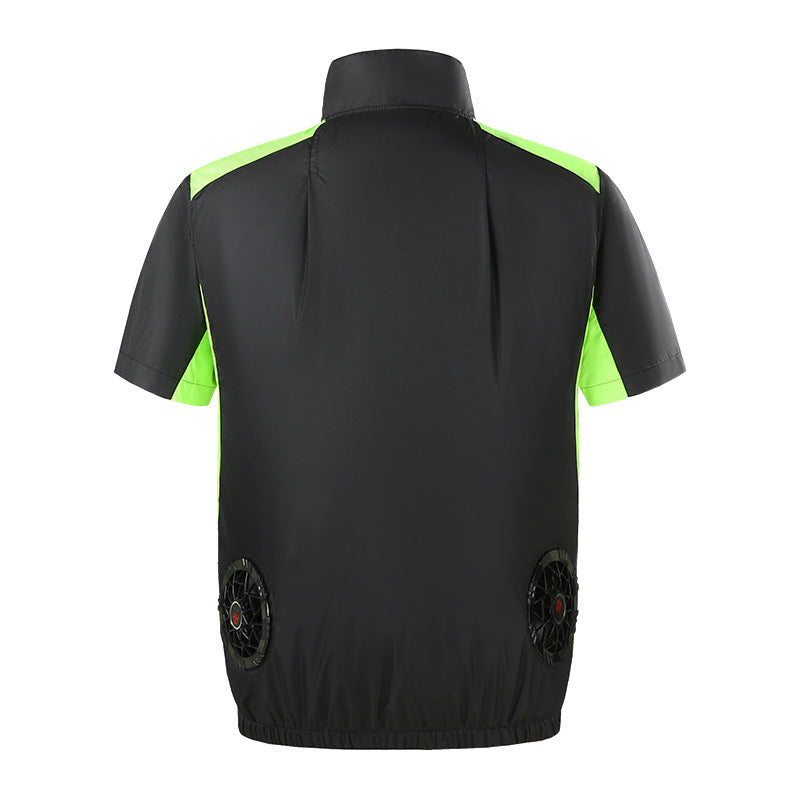 Men's short sleeve ventilation jacket with integrated USB fans and breathable mesh lining Chichicherry