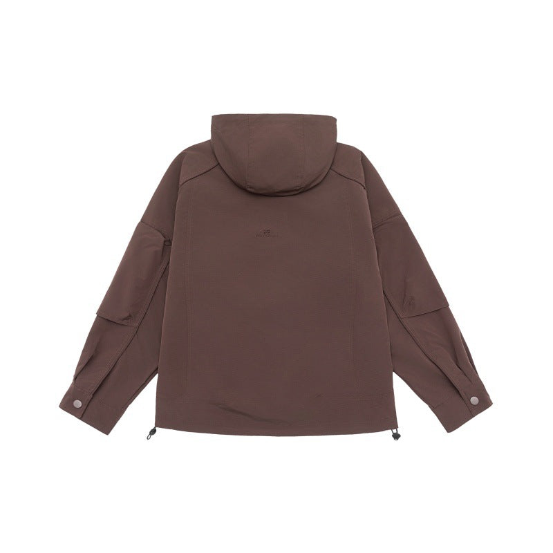 Unisex technical hooded field jacket in boxy cut with concealed front and multifunctional pockets Chichicherry
