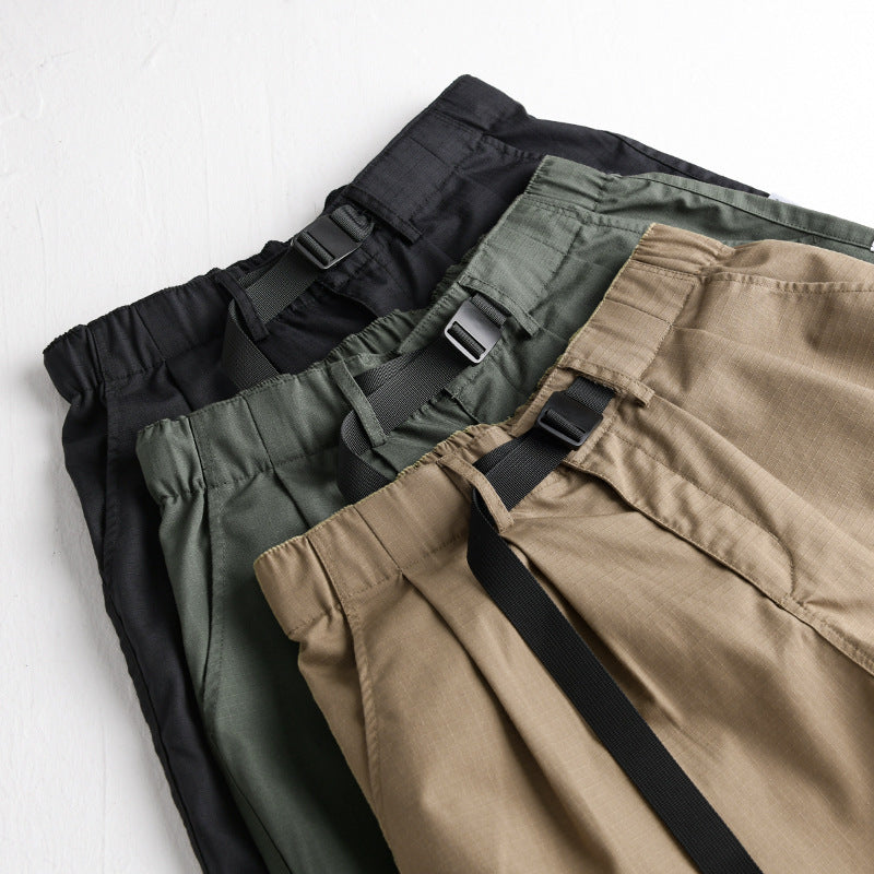 Men's Relaxed Cotton Pants with Elastic Waistband, Integrated Webbing Belt, and Tapered Leg Chichicherry