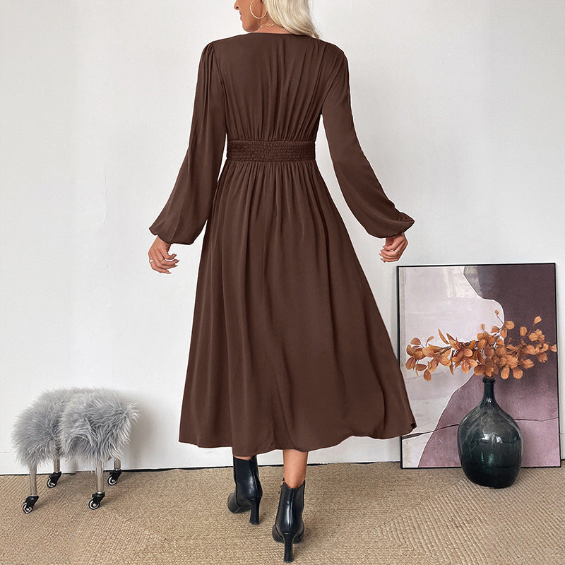 Women's maxi dress wrap look with V-neck, empire waist and long balloon sleeves Chichicherry