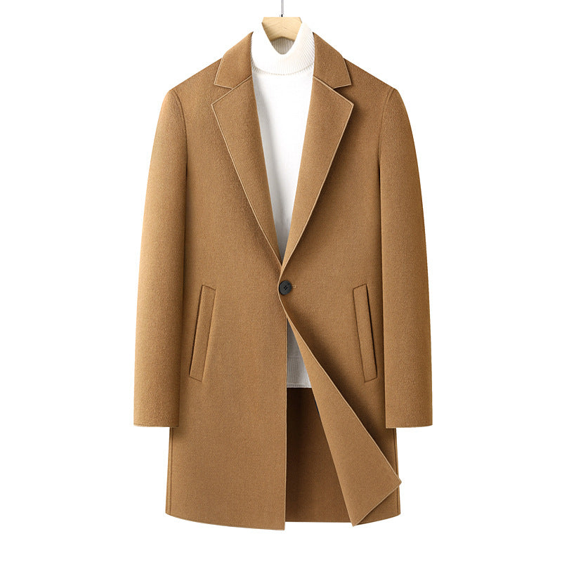 Men's Wool Coat Single-Breasted Business Overcoat with Classic Lapels Chichicherry