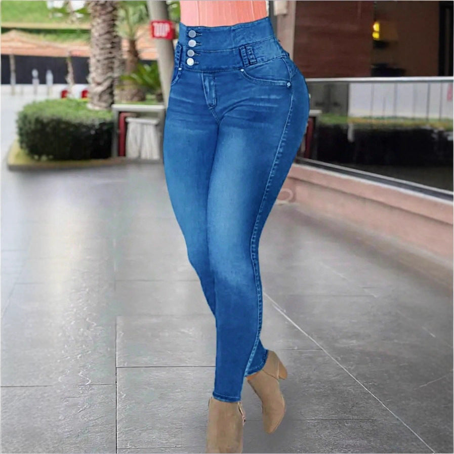 Women High-Waisted Sculpting Skinny Jeans with Reinforced V-Waist and Push-Up Effect Chichicherry