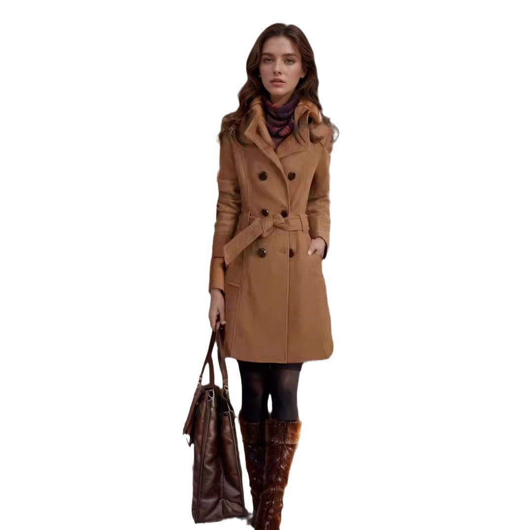 Women long coat with frayed edges, tailored silhouette and double-breasted Chichicherry