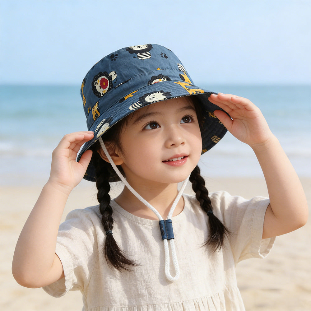 Unisex nan children's sun hat with adjustable chin strap, wide brim and imaginative unicorn print Chichicherry