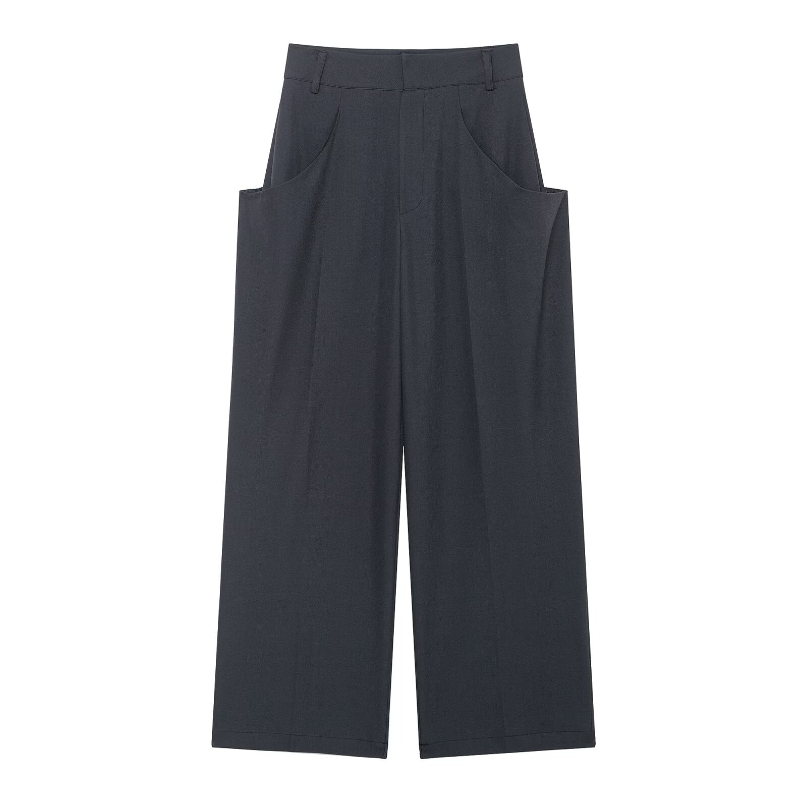 Women Wide Culotte Pants with High Waist and Large Patch Pockets Chichicherry
