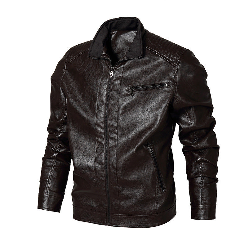 Men's slim-fit faux leather blouson with high closing stand collar and shoulder padding Chichicherry