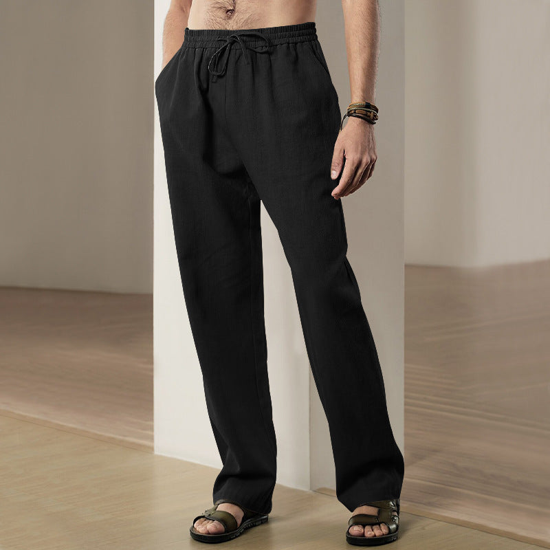 Men's Loose-Fitting Linen Pants with Drawstring and Straight Leg Chichicherry