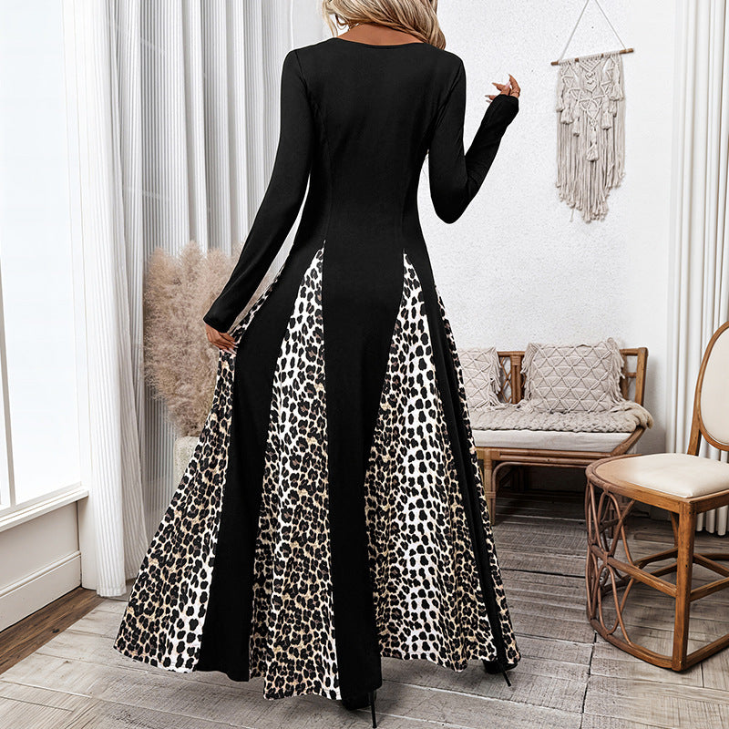 Women's maxi dress with panel look and contrasting leopard print inserts Chichicherry
