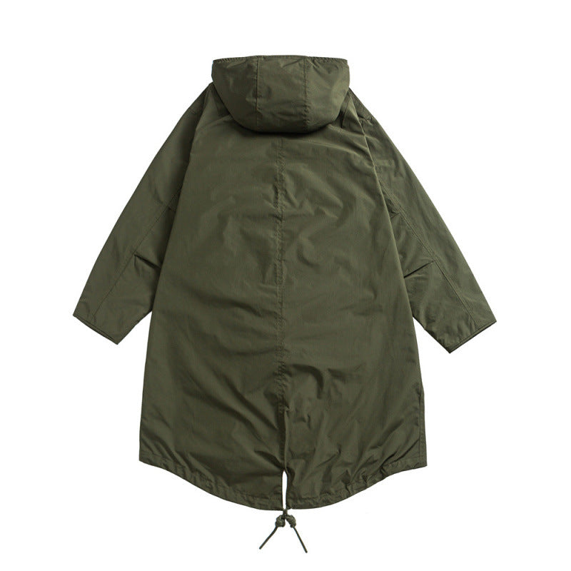 Unisex Oversize Wind and Waterproof Parka with Hood and Fish Tail Hem Chichicherry
