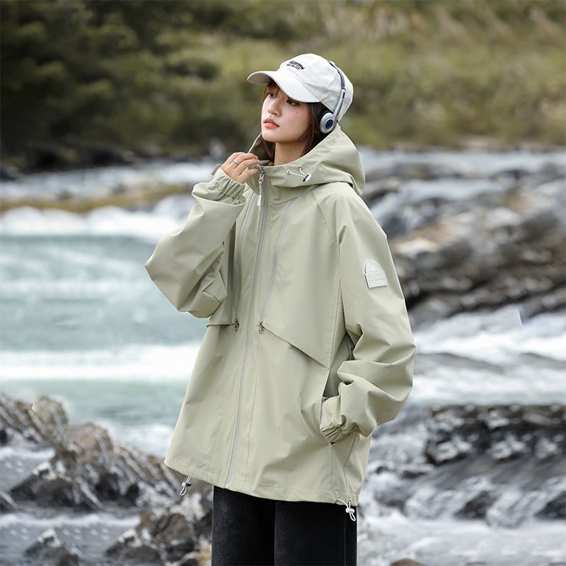 Damen Leichte Wasserabweisende Oversized Funktions-Outdoorjacke mit Kapuze Chichicherry