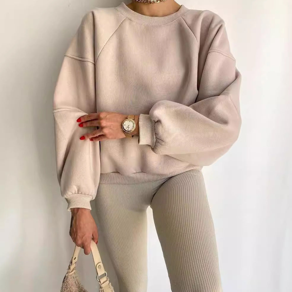 Damen Komfort-Loungewear Kombination Oversize-Sweatshirt mit High-Waist Biker-Shorts Chichicherry