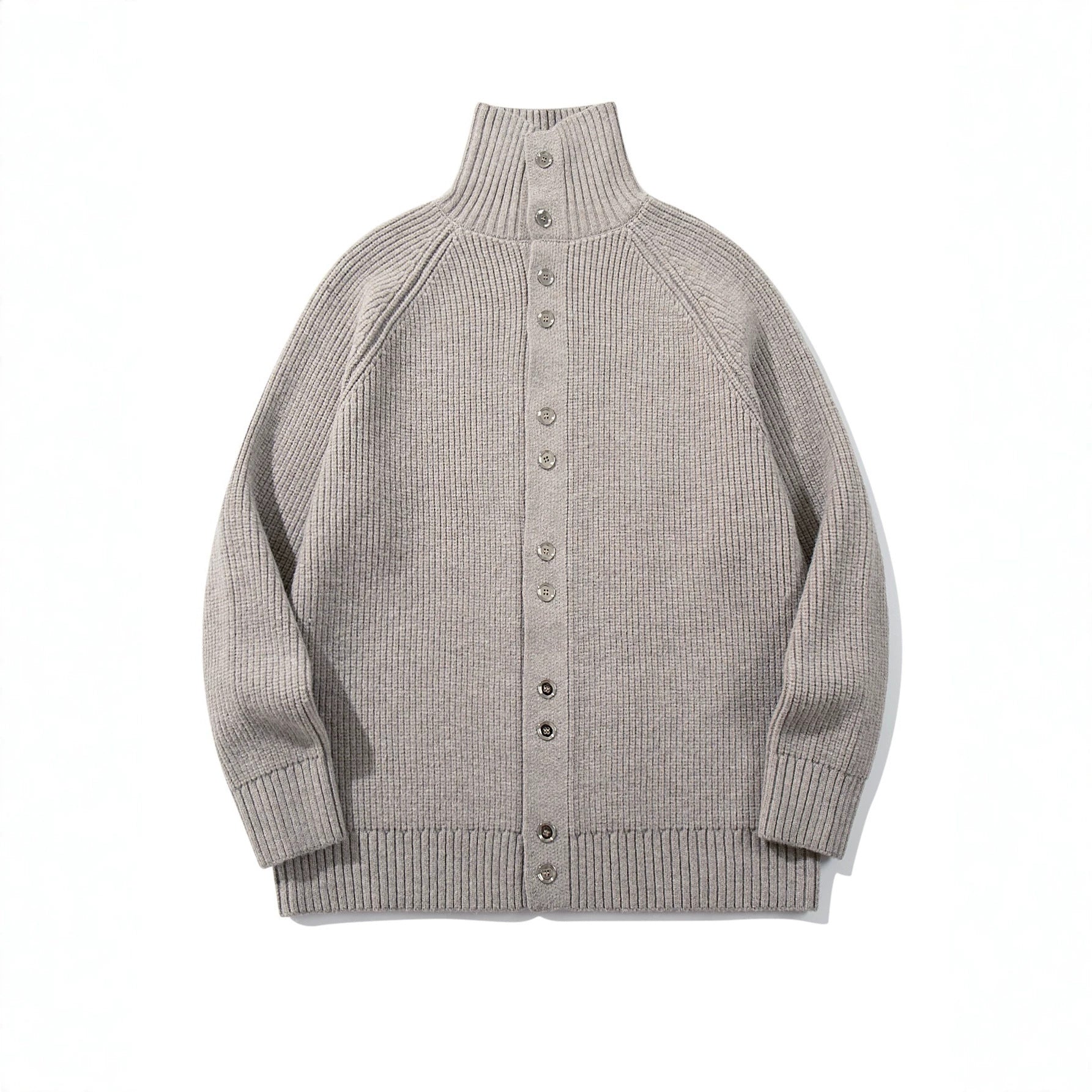 Women's Chunky Knit Long Cardigan with Stand-Up Collar and Full Button Placket Chichicherry
