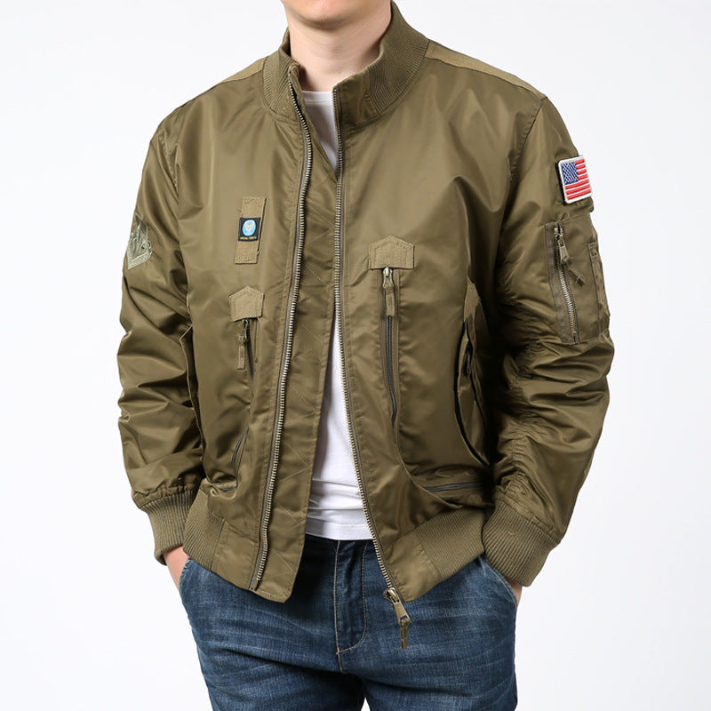 Men's nylon bomber jacket in pilot cut with multiple zip pockets and sleeve organizer Chichicherry