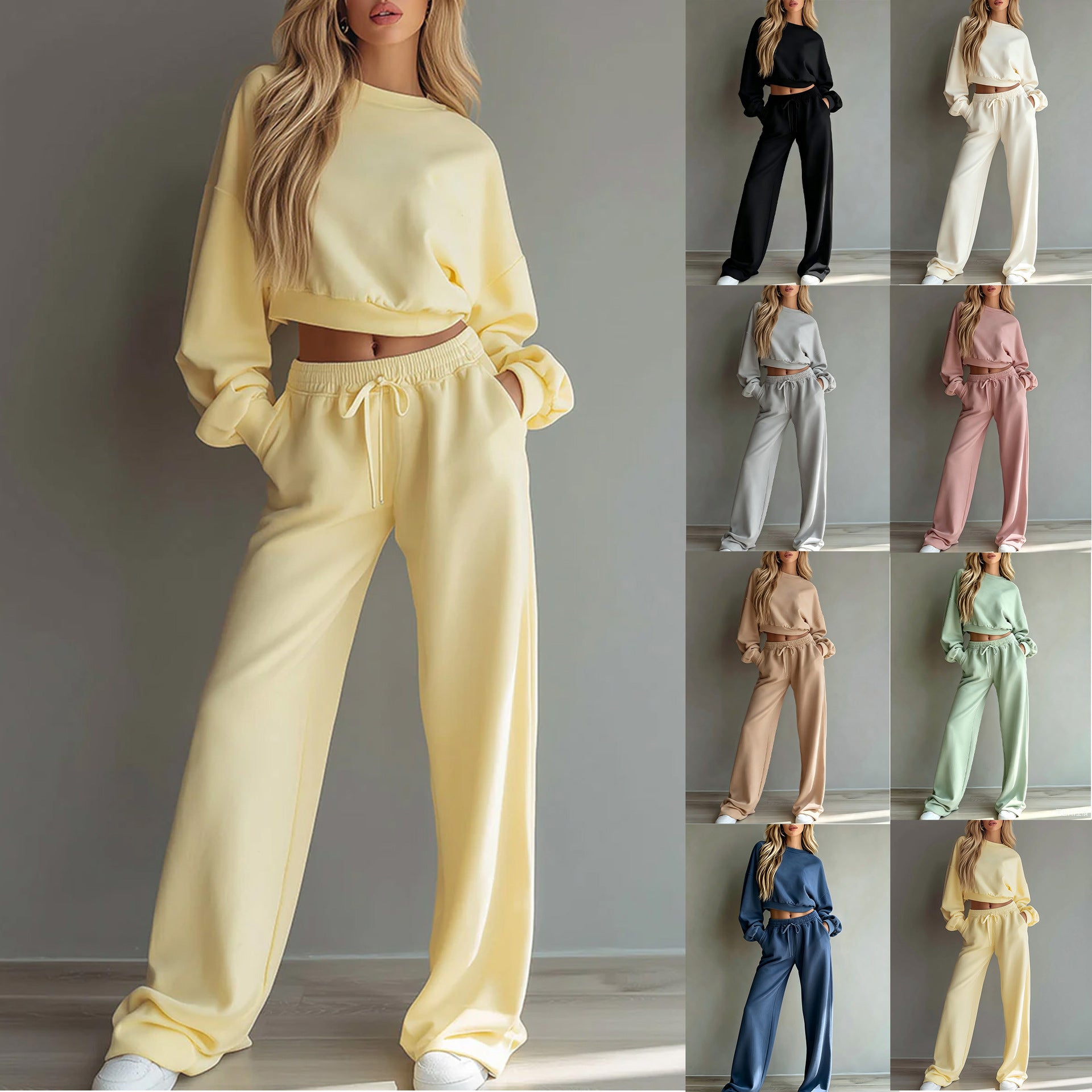 Women's Soft Lounge Set with Short Sweatshirt and Loose Jogging Pants Chichicherry